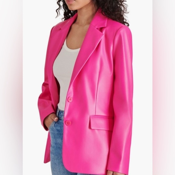 Steve Madden Leather Vibrant Pink Blazer Jacket - Size Medium - Picture 4 of 9